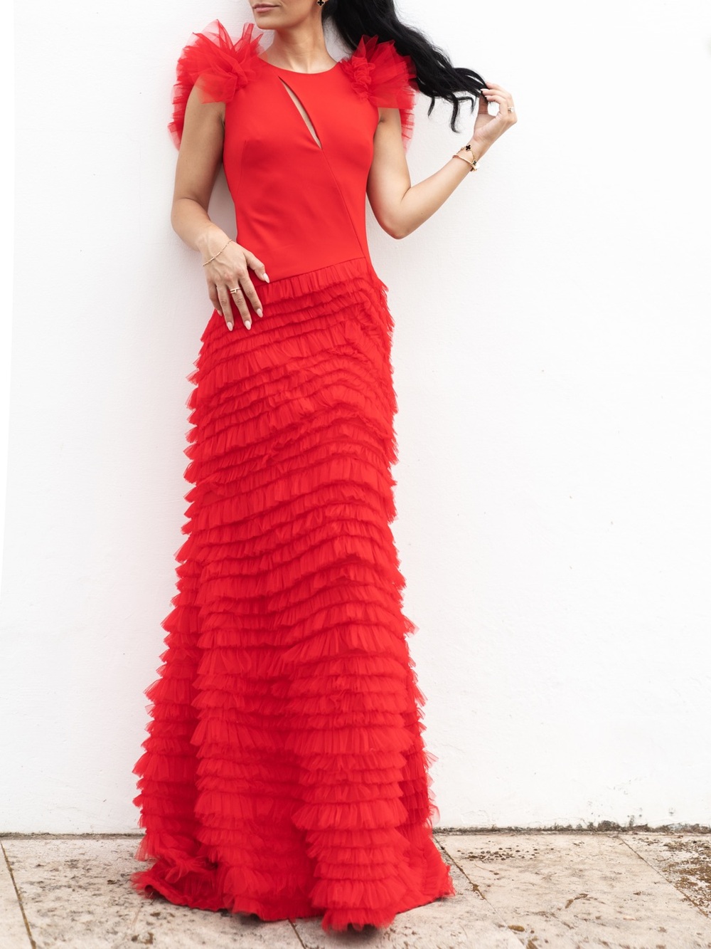 Elegant Red Ruffled Gown